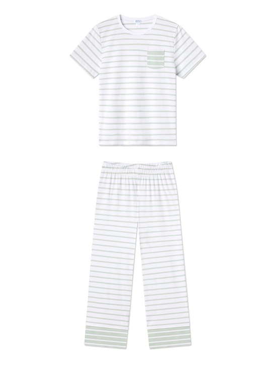LAKE Other - LAKE Pajamas Pima Wide Leg Set in Aloe Stripe